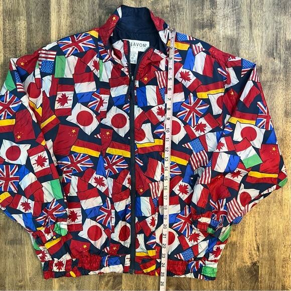 Lavon Petite Women’s World Flags 100% Silk Vintage 90s Y2K Windbreaker Sz PM - Picture 7 of 10